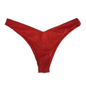 WeWoreWhat Womens V-Waist Bikini Bottom Red High Cut Cheeky Swim Bottom SMALL?